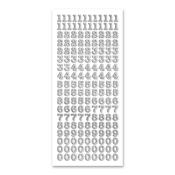 10mm Numbers Silver Self Adhesive Stickers Glitter / Silver