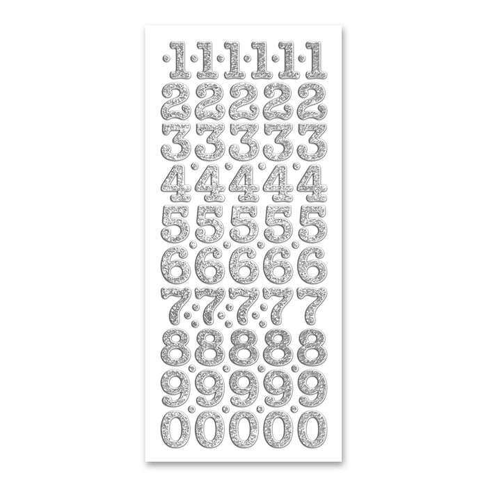 20mm Numbers Silver Self Adhesive Stickers Glitter / Silver