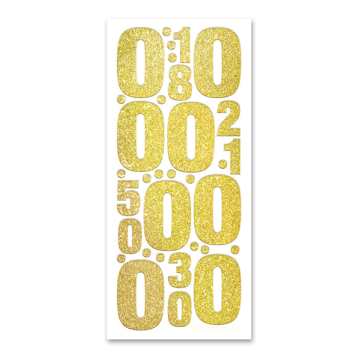 50mm + 25mm Number 0 Glitter Gold Vinyl Peel Off Stickers