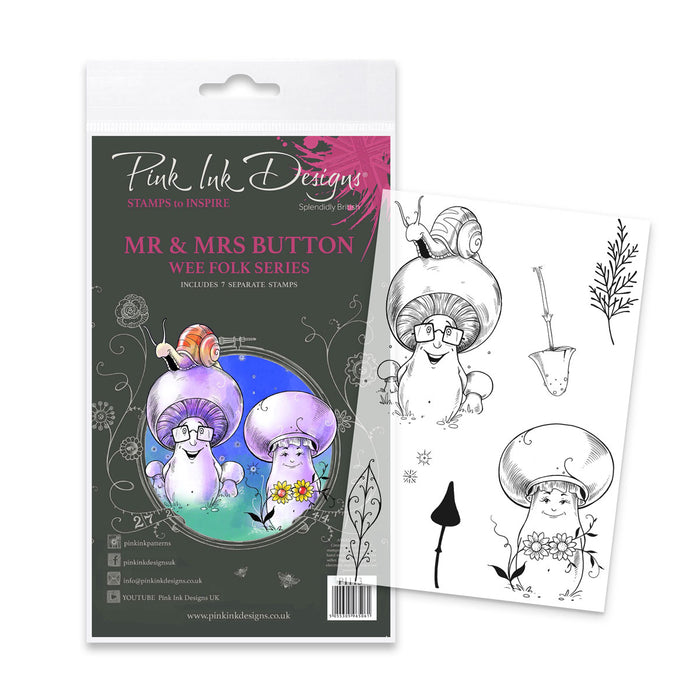 Pink Ink Designs - Mr & Mrs Button mushroom, A6 Clear Stamp Set