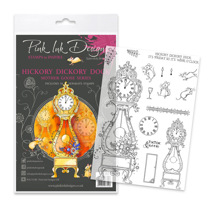 Pink Ink Designs - Hickory Dickory Dock Clock, A5 Clear Stamp Set