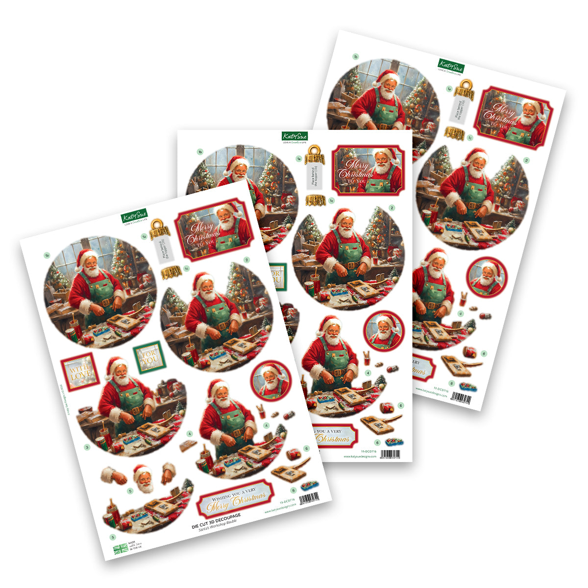 Die Cut Decoupage – Santa's Workshop Bauble (pack of 3)