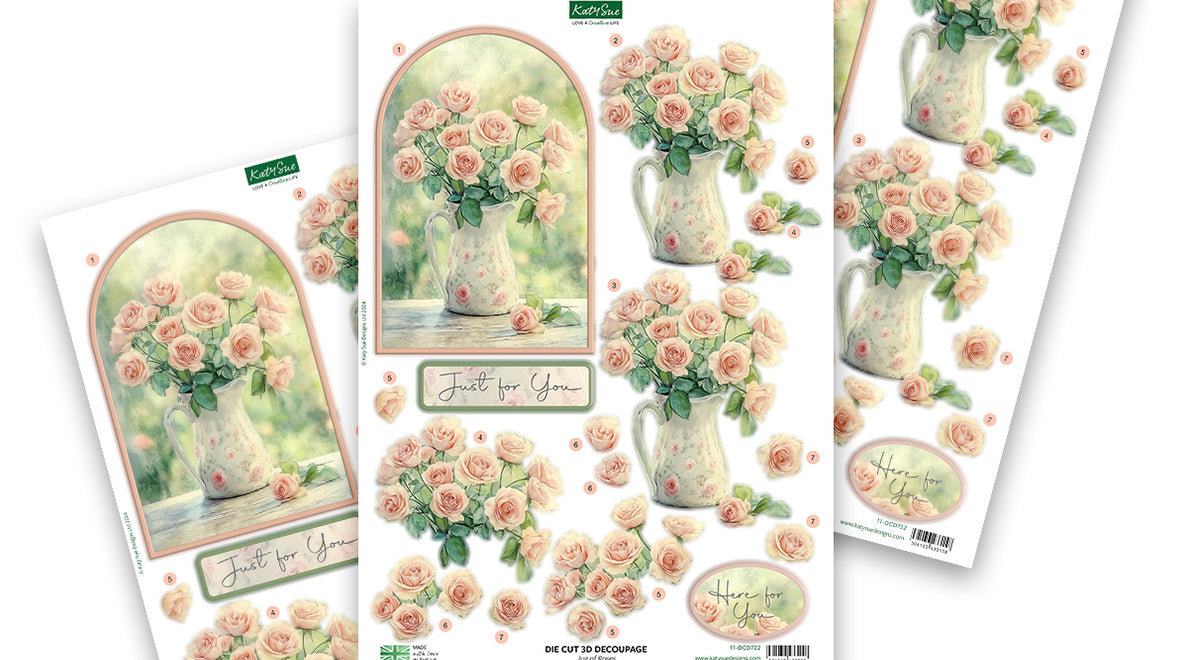 Die Cut Decoupage – Jug of Roses (pack of 3) | Katy Sue Designs