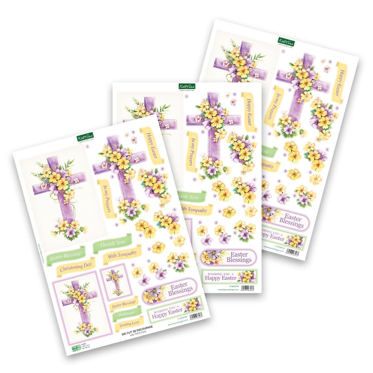 Die Cut Decoupage – Lilac Floral Cross (pack of 3) | Katy Sue Designs