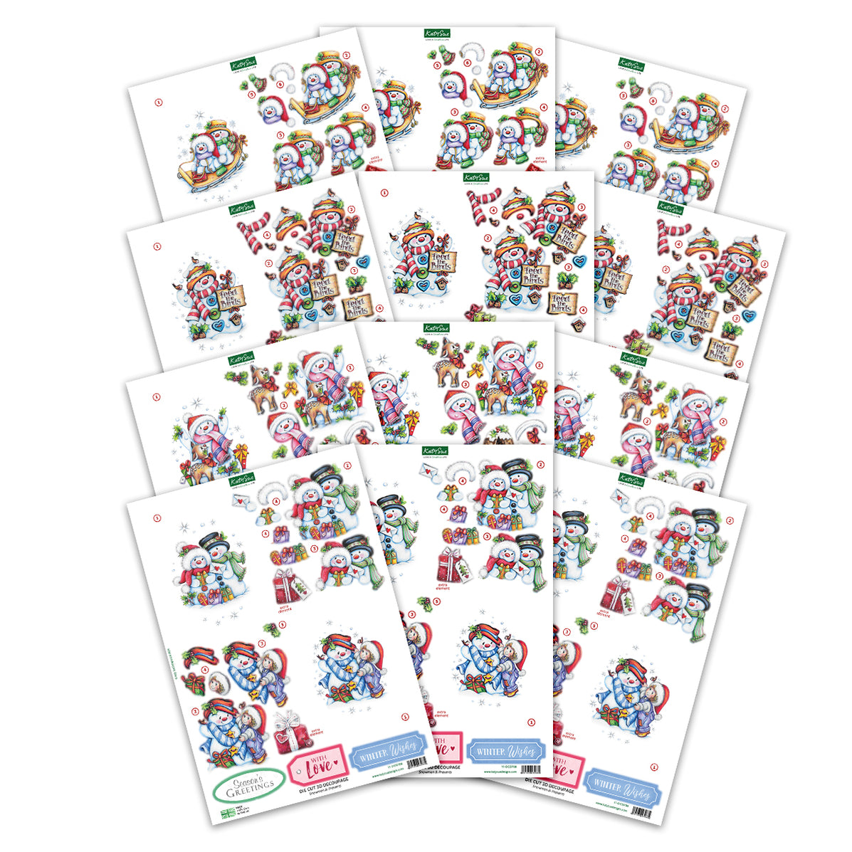 Die Cut Decoupage Snowmen Scenes (pack of 12) — Katy Sue Designs