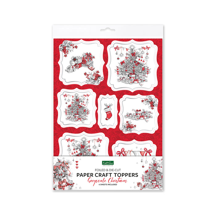 Greyscale Christmas Foiled Paper Craft Toppers, 6 sheets
