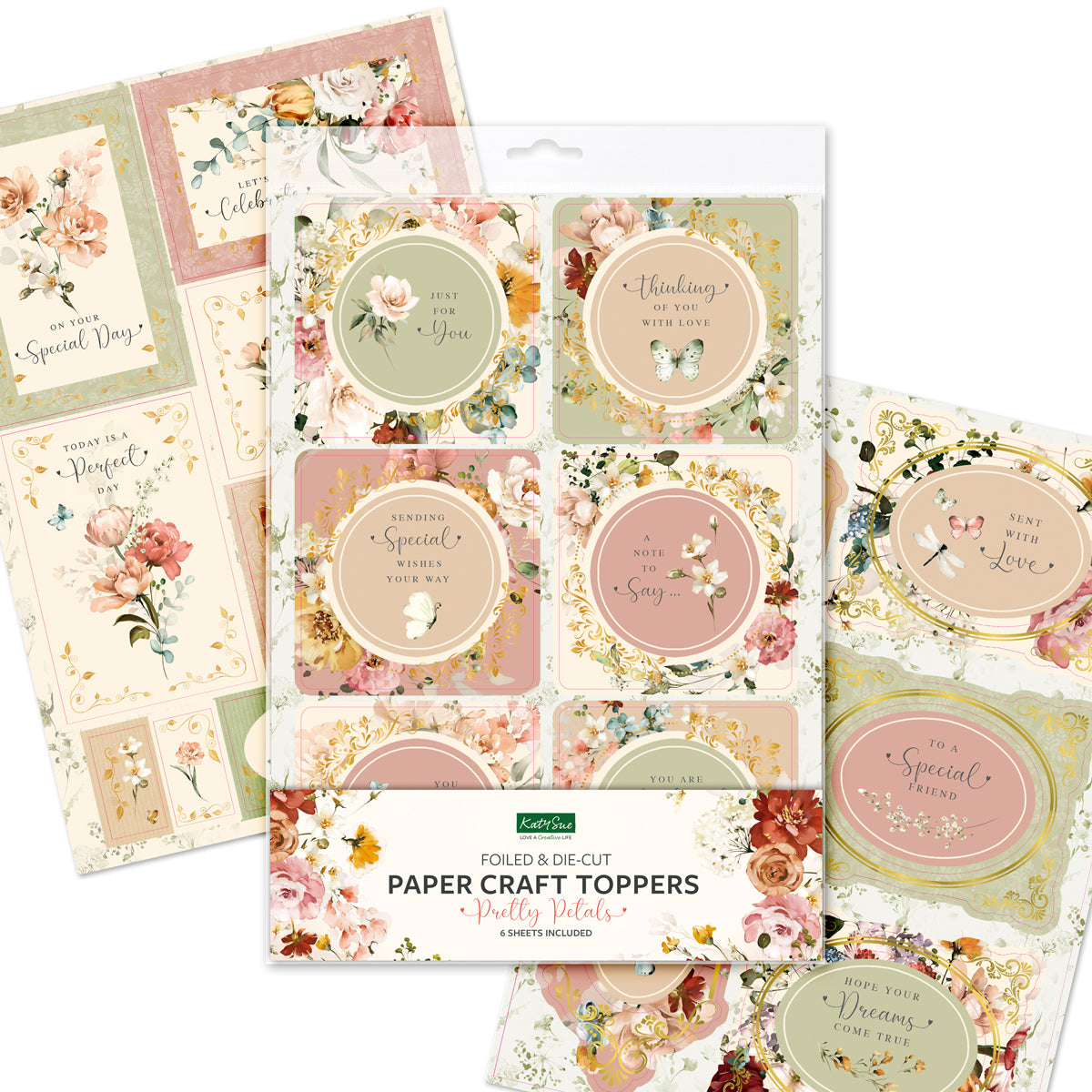 Sticker Paper Topper Pretty Petals Foiled Paper Craft Toppers, 6 sheets — Katy Sue Designs