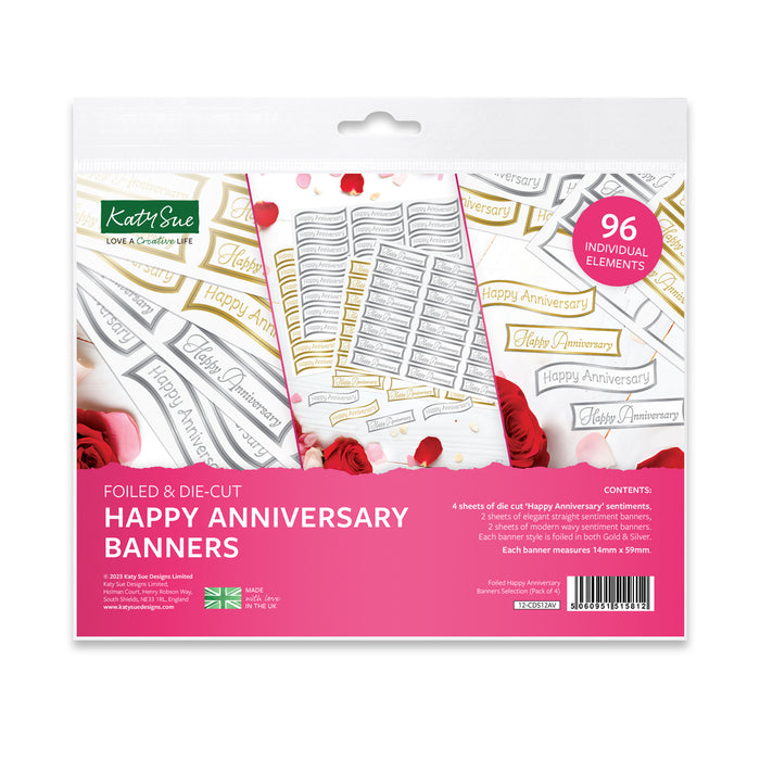 Foiled Happy Anniversary Banners Selection, Pack of 4