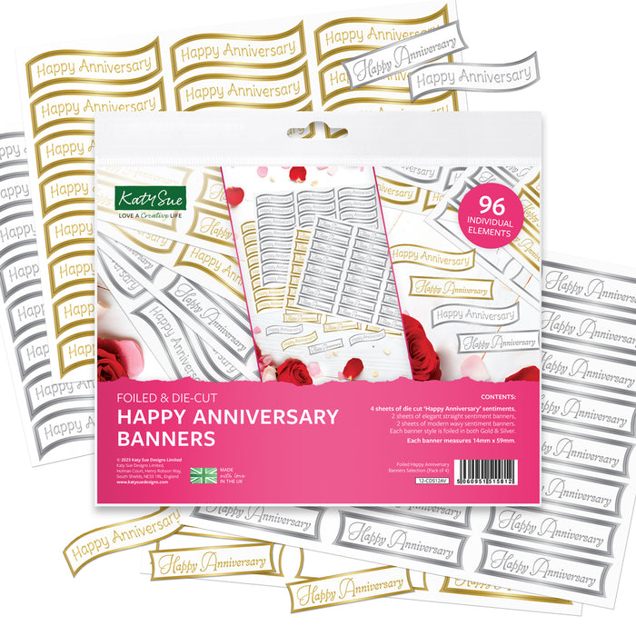 Foiled Happy Anniversary Banners Selection, Pack of 4