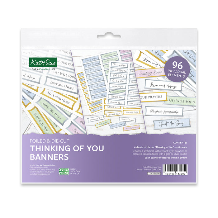 Foiled Thinking of You Straight Banners Selection, Pack of 4