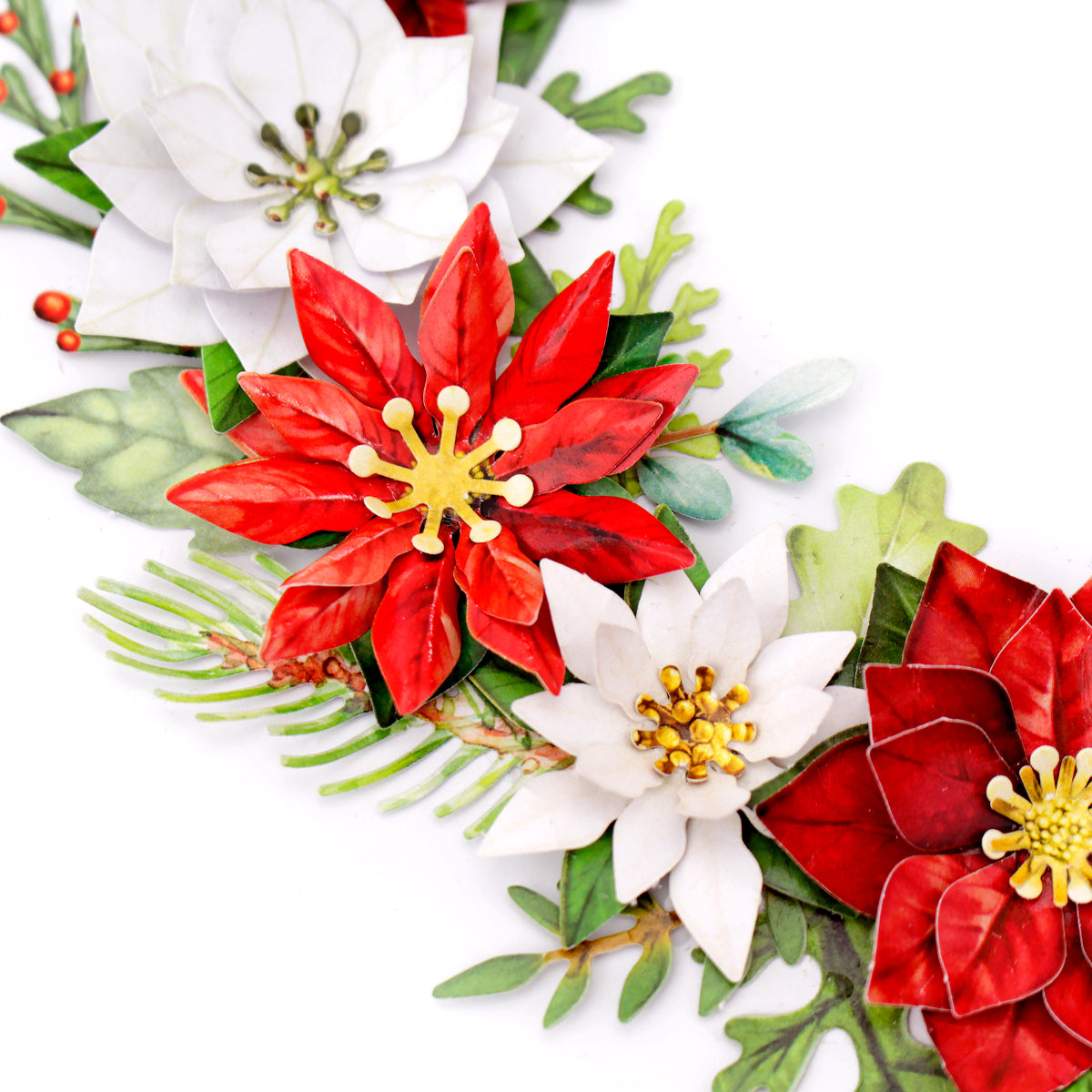 Traditional Christmas Die Cut Flowers & Leaves, 12 sheets