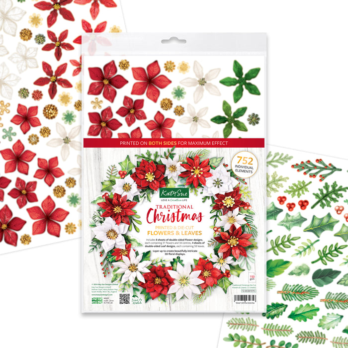 Traditional Christmas Die Cut Flowers & Leaves, 12 sheets