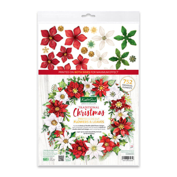 Traditional Christmas Die Cut Flowers & Leaves, 12 sheets