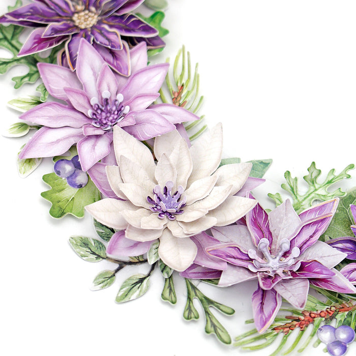 Dusky Violet Blooms, Die Cut Flowers & Leaves, 12 sheets