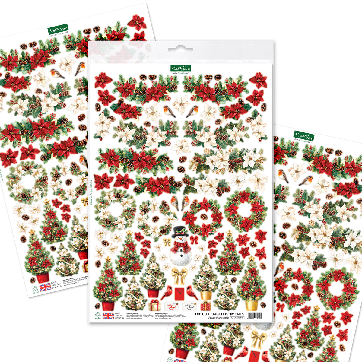 Petite Poinsettias Die Cut Embellishments, 3 sheets