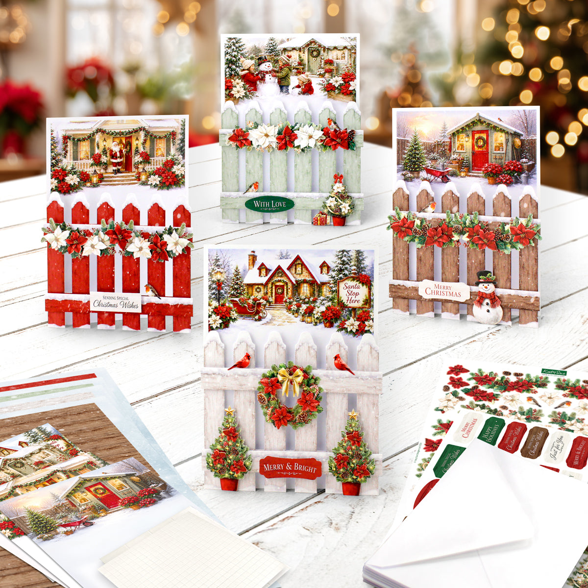 Poinsettia Garden Picket Fence Card Making Kit