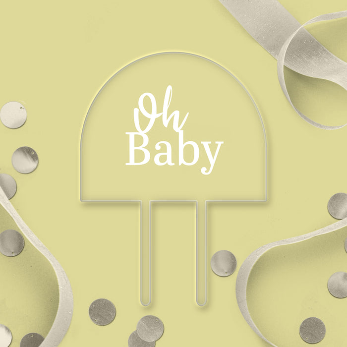 Oh Baby transparenter Acryl-Bogenaufsatz – weißer Schriftzug