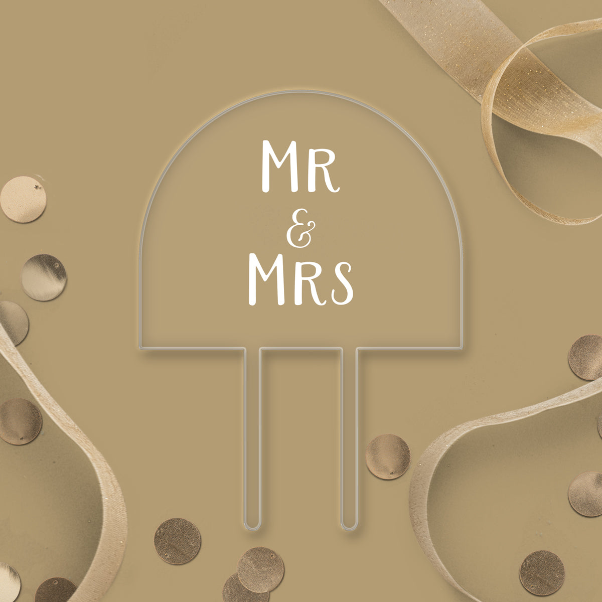 Mr & Mrs Clear Acrylic Arch Topper - White Wording