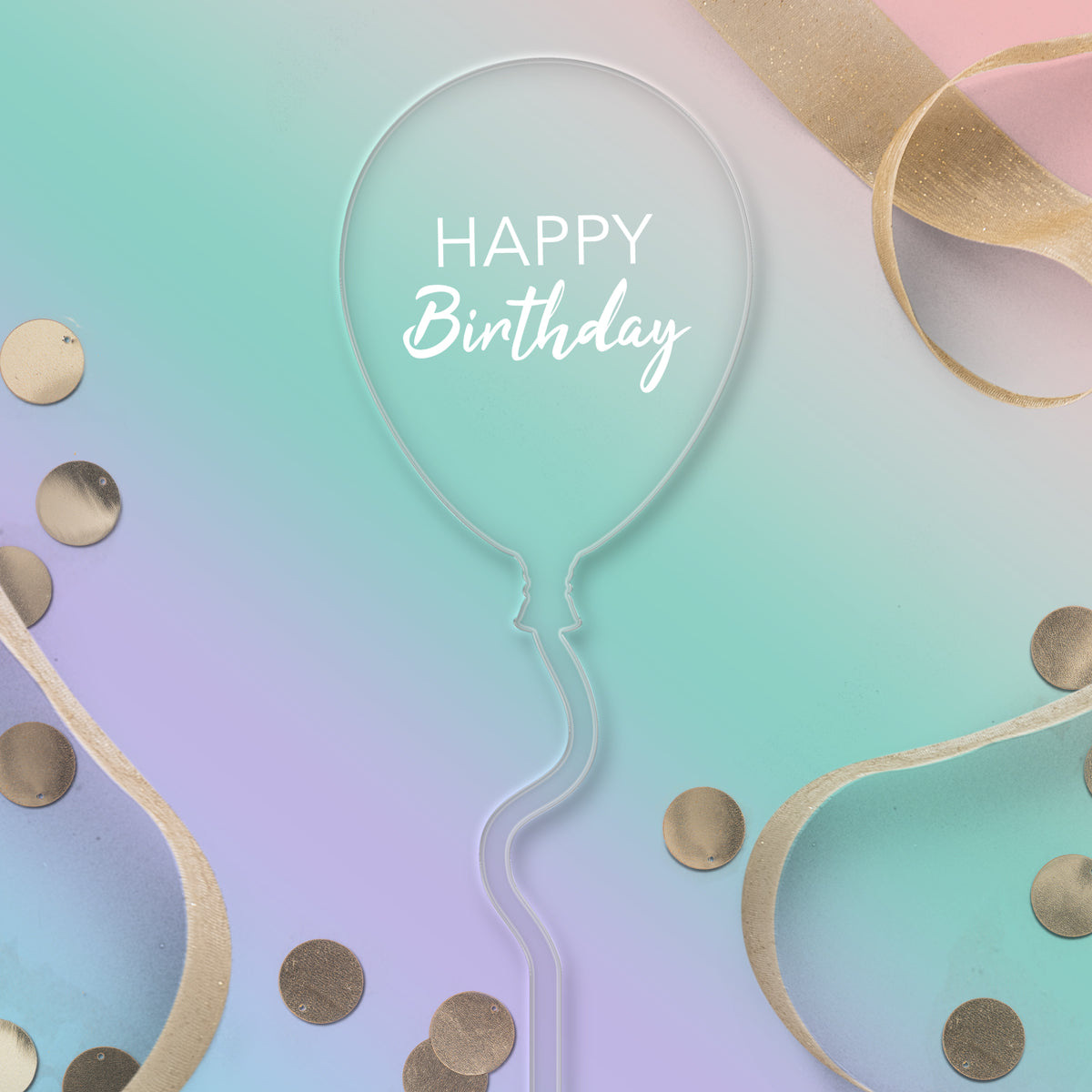 Happy Birthday Clear Acrylic Balloon Topper - White Wording Style 1