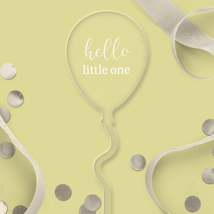 Transparenter Ballonaufsatz „Hello Little One“ mit weißer Aufschrift