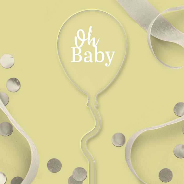 Oh Baby Clear Acrylic Balloon Topper - White Wording