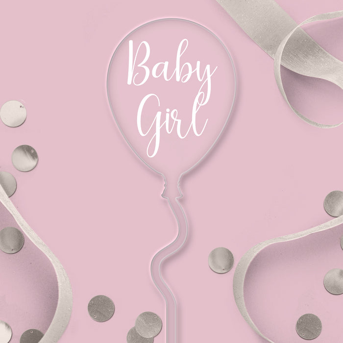 Baby-Mädchen-Luftballonaufsatz aus klarem Acryl – weißer Schriftzug