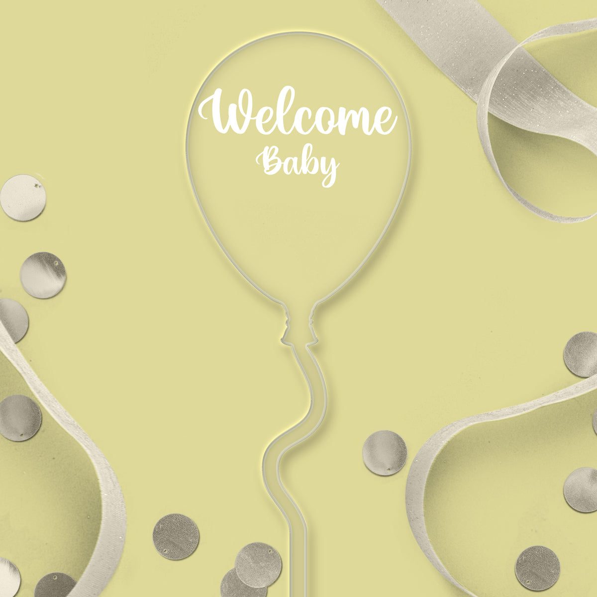 Welcome Baby Clear Acrylic Balloon Topper - White Wording