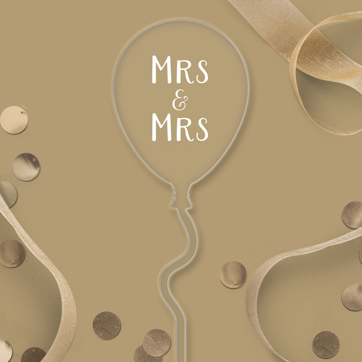 Mrs & Mrs Clear Acrylic Balloon Topper - White Wording