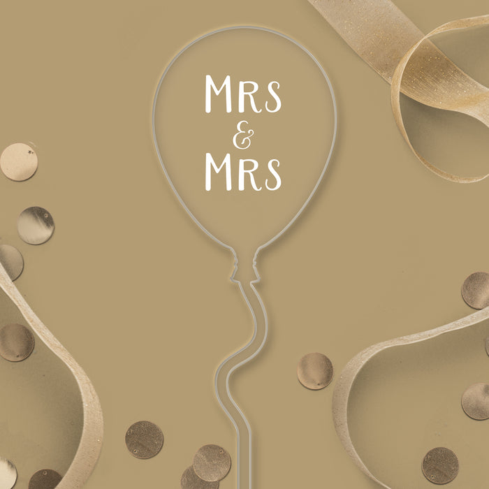 „Mrs &amp; Mrs“-Luftballonaufsatz aus klarem Acryl – weißer Schriftzug