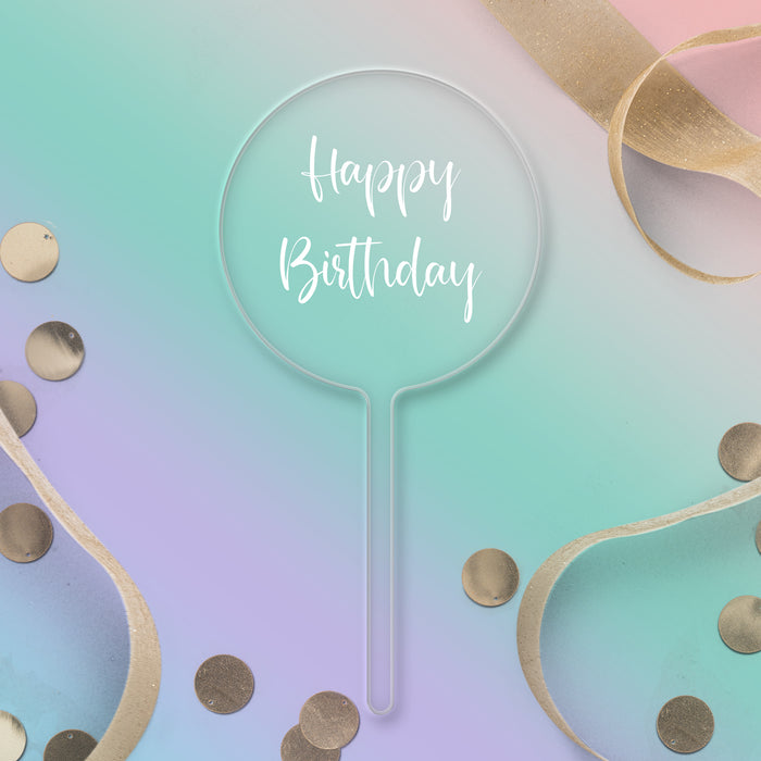 Happy Birthday Clear Acrylic Paddle Topper - White Wording Style 2