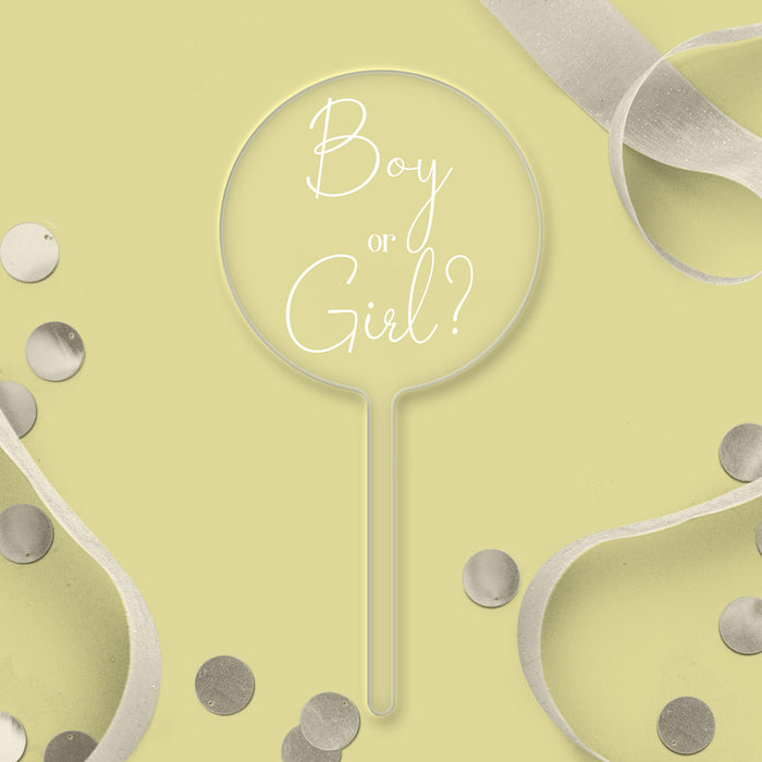 Boy or Girl Clear Acrylic Paddle Topper - White Wording