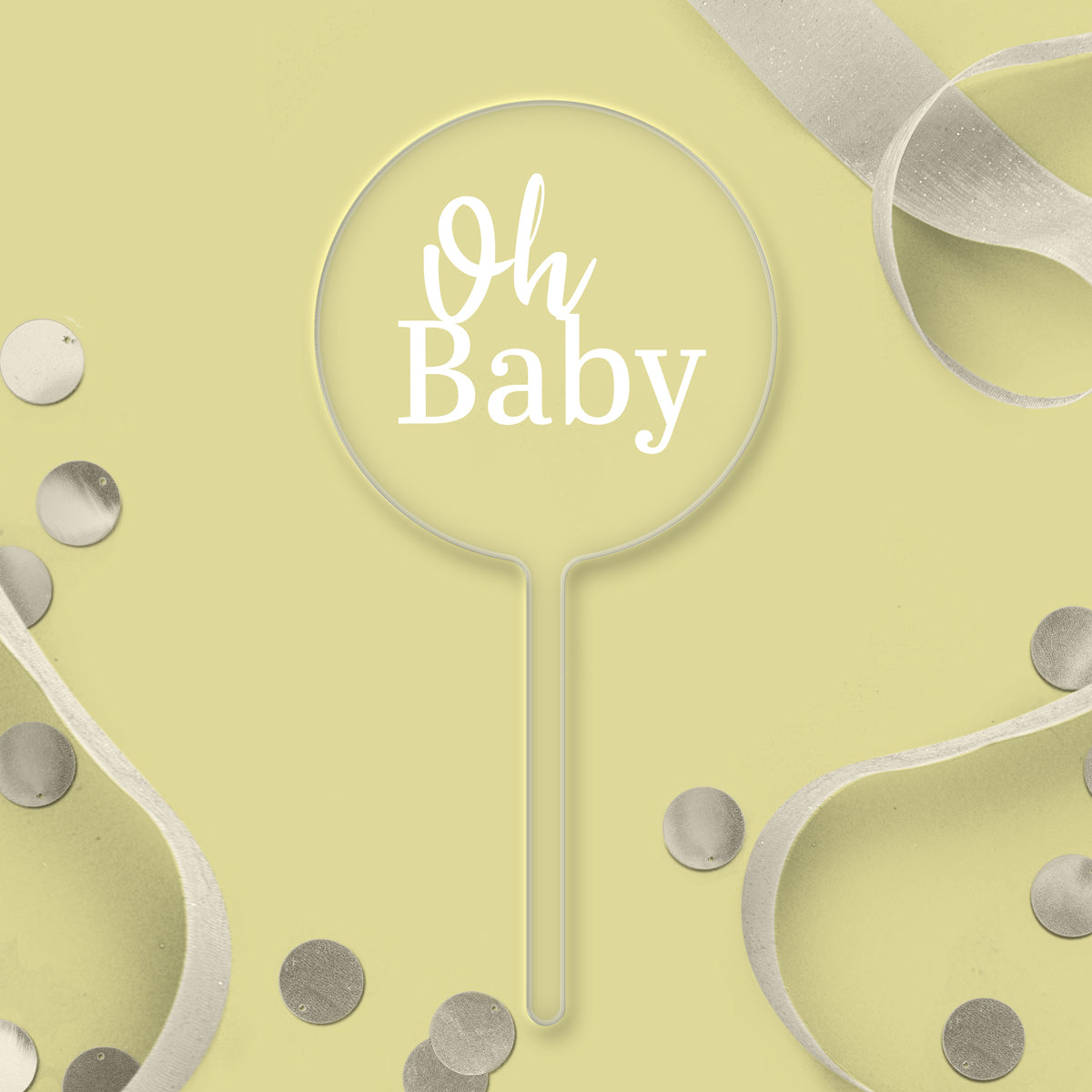 Oh Baby Clear Acrylic Paddle Topper - White Wording