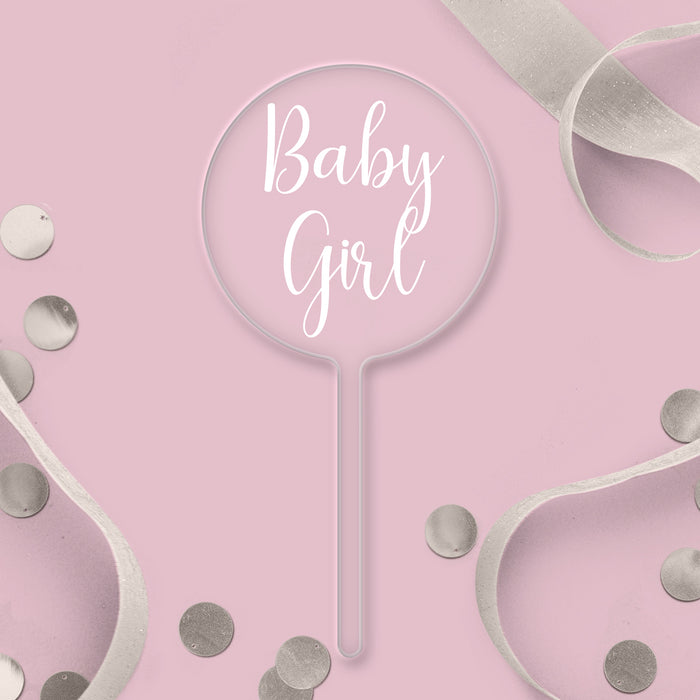 Baby-Mädchen-Paddel-Topper aus klarem Acryl – weißer Schriftzug