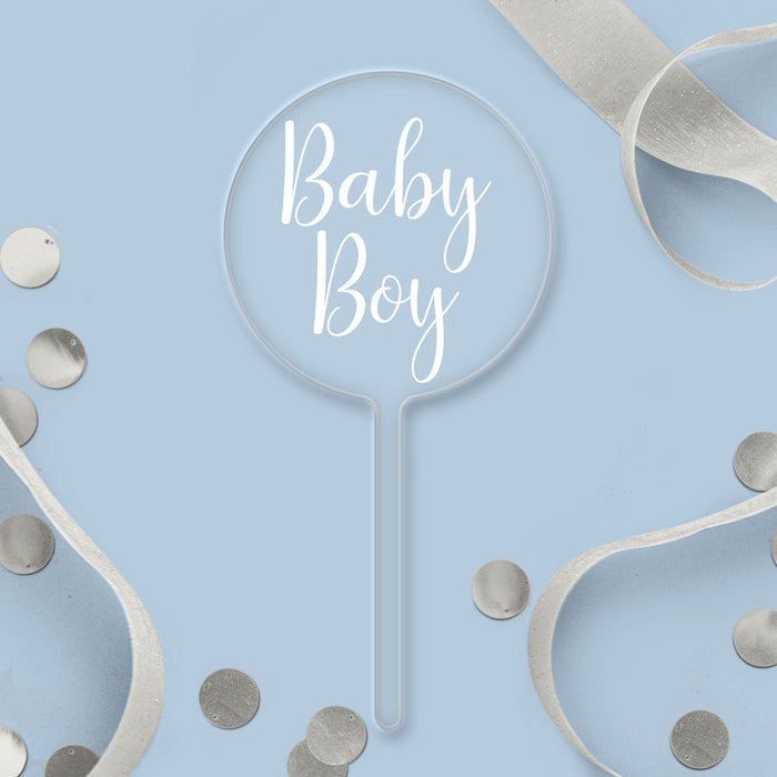 Durchsichtiger Acryl-Paddel-Topper für Babys (Jungen), weißer Schriftzug