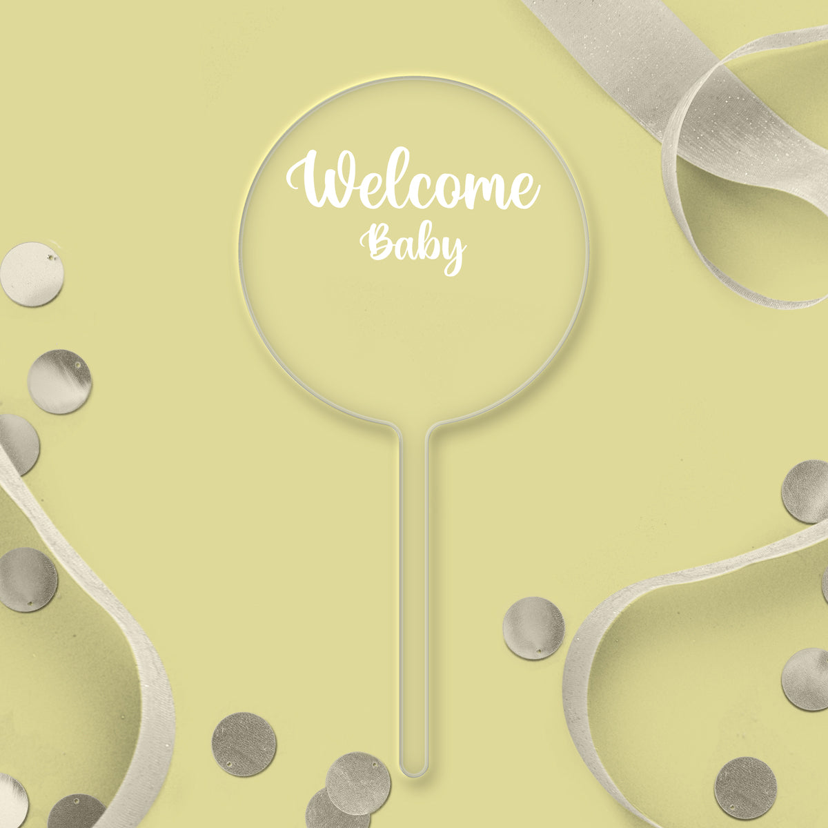 Welcome Baby Clear Acrylic Paddle Topper - White Wording