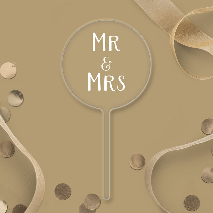 Mr & Mrs Clear Acrylic Paddle Topper - White Wording