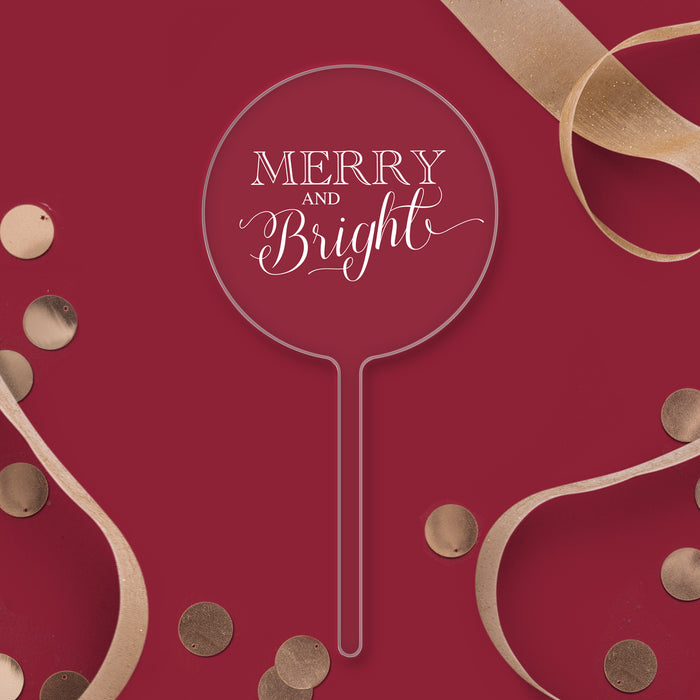Merry and Bright Clear Acrylic Paddle Topper - White Wording