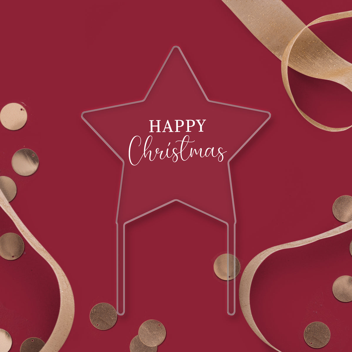 Happy Christmas Clear Acrylic Star Topper White Wording — Katy Sue
