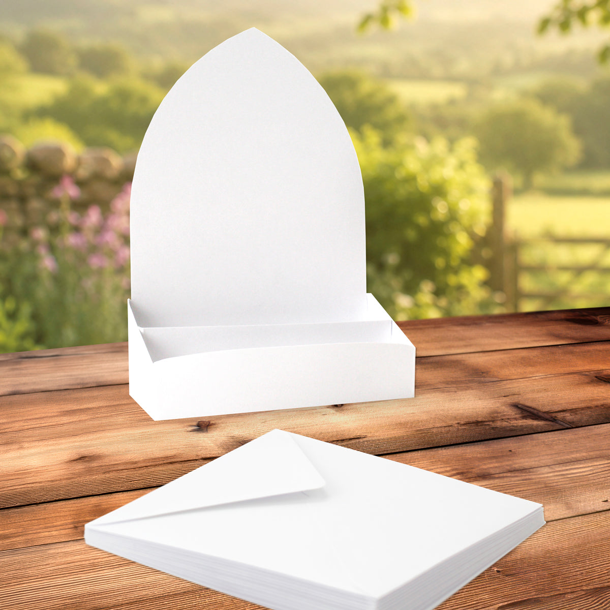 White Pointed Arch Pop Up Cards & Envelopes, Pack of 12