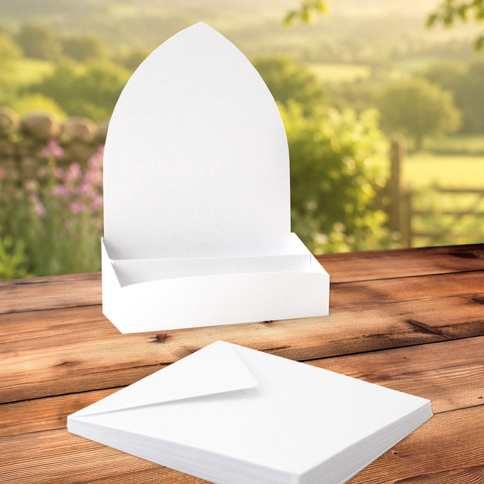 White Pointed Arch Pop Up Cards & Envelopes, Pack of 12