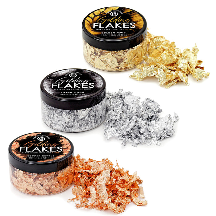 Cosmic Shimmer Gilding Flakes Gold, Silver & Copper 100ml, pack of 3