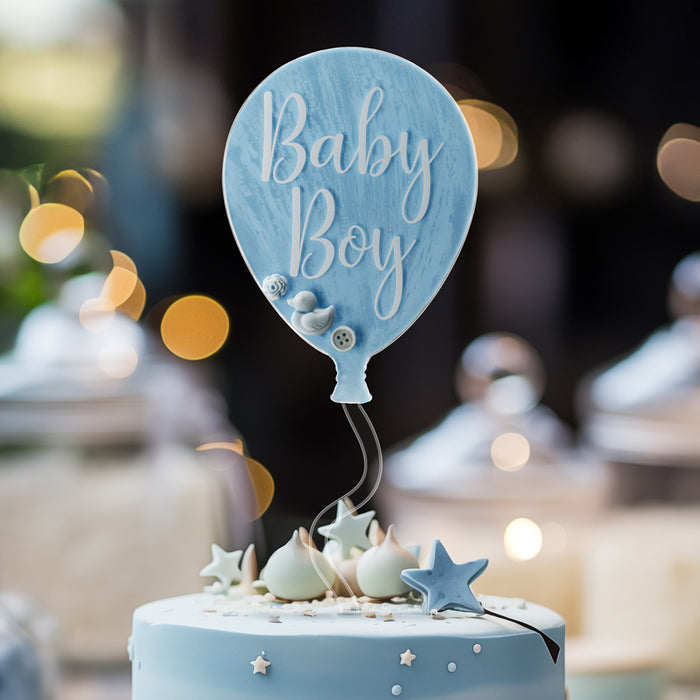 Baby Boy Clear Acrylic Balloon Topper - White Wording