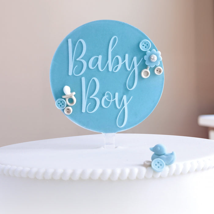 Durchsichtiger Acryl-Paddel-Topper für Babys (Jungen), weißer Schriftzug