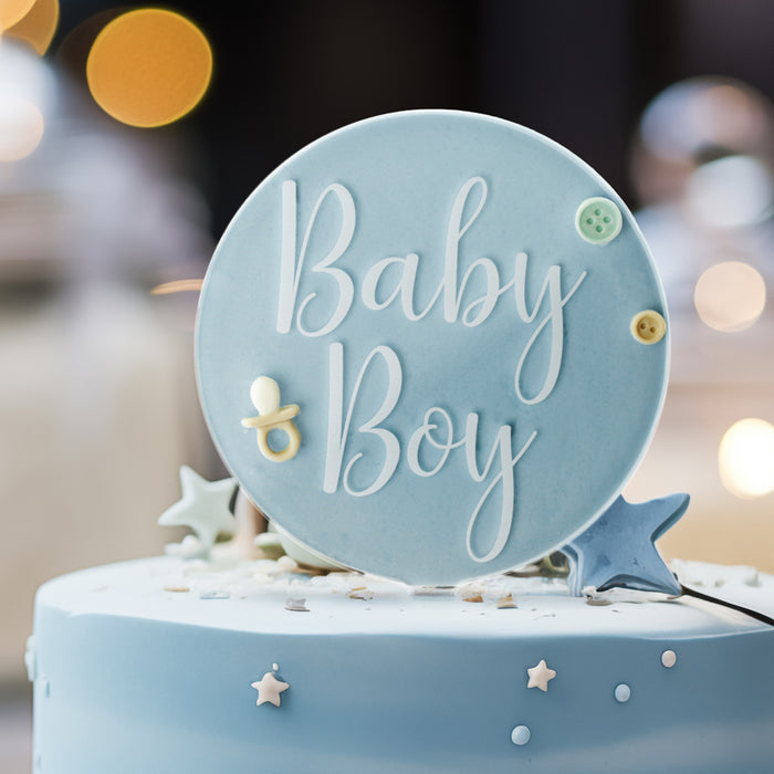 Baby Boy Clear Acrylic Paddle Topper - White Wording