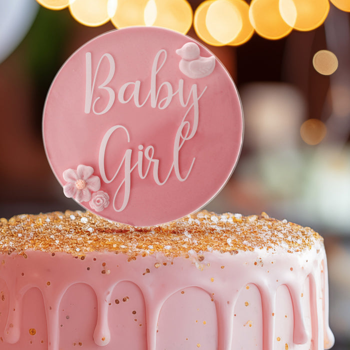 Baby Girl Clear Acrylic Paddle Topper - White Wording
