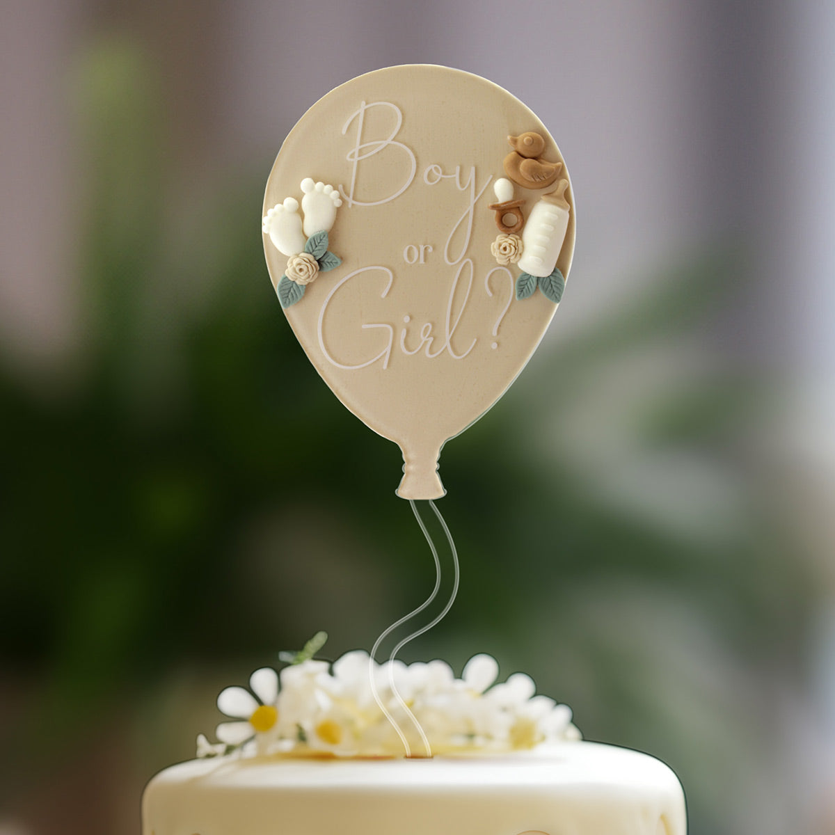 Boy or Girl Clear Acrylic Balloon Topper - White Wording