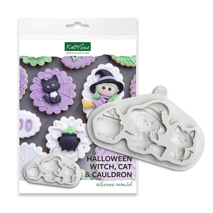 Halloween Witch, Cat & Cauldron Silicone Mould