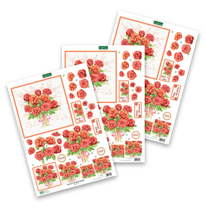 Die Cut Decoupage – Red Roses (pack of 3)