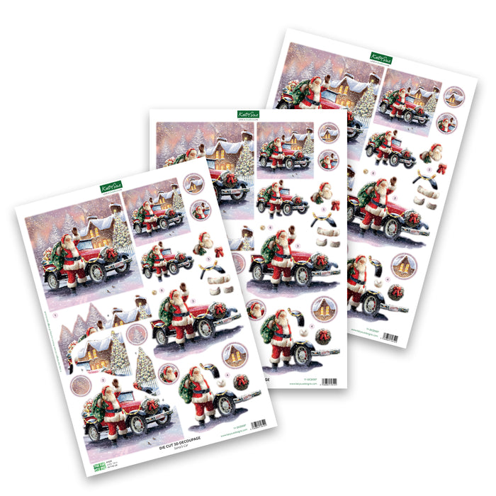 Gestanztes Decoupage – Weihnachtsauto (3er-Pack)