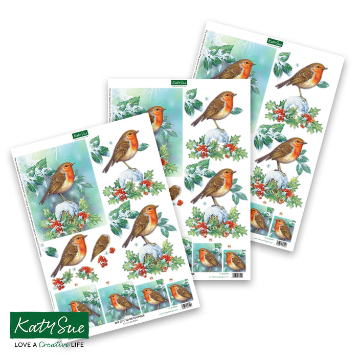 Die Cut Decoupage – Christmas Robin (pack of 3)
